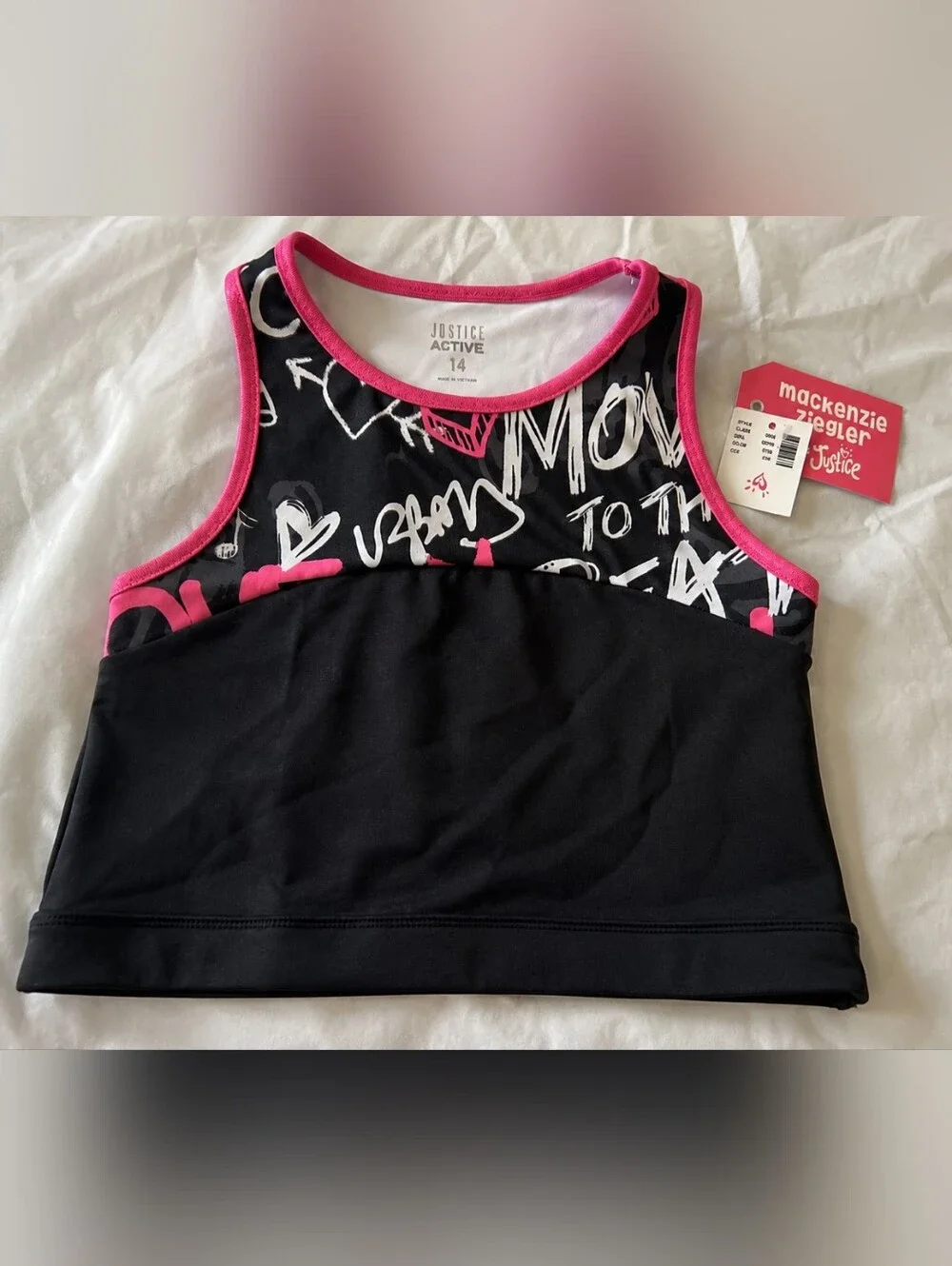 Justice Girl's Black & Hot Pink Graffiti-Print Sports Tank